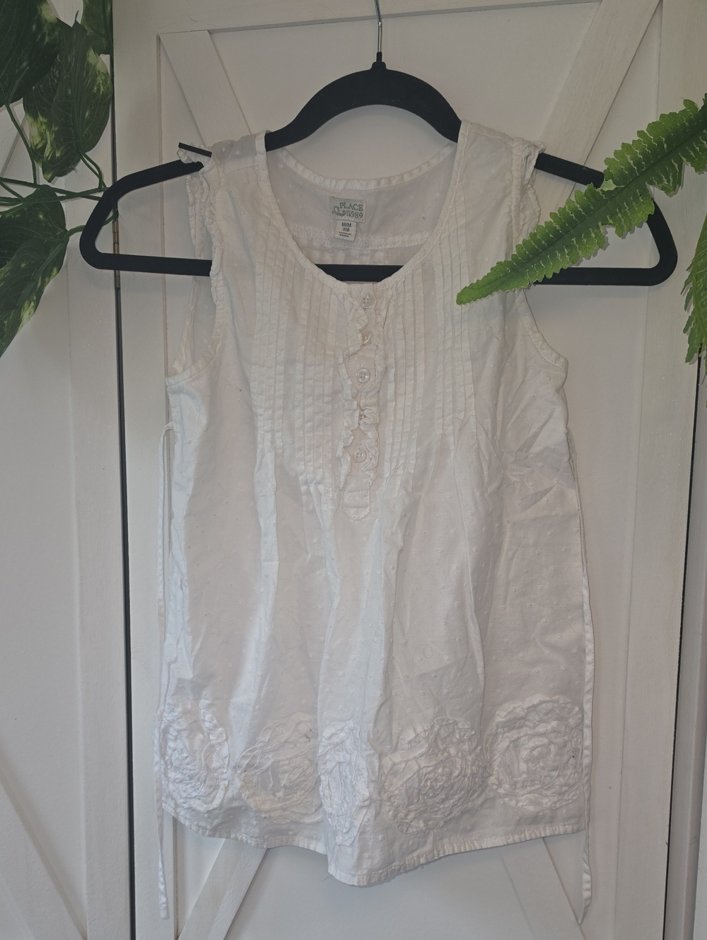 The Children's Place White Sleeveless Pintuck Top with Floral Trim